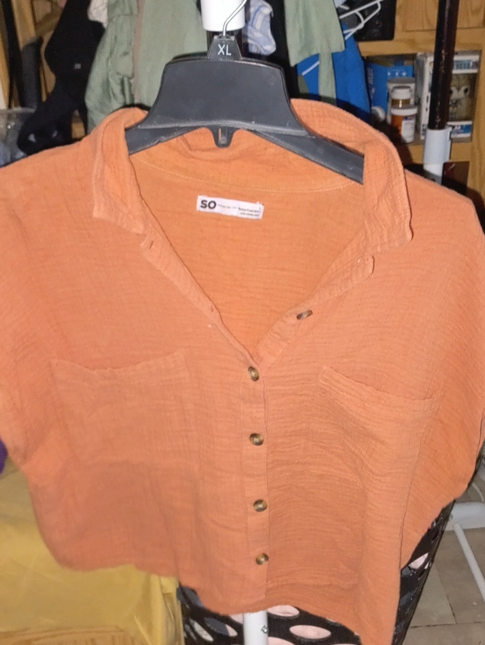 SO Women Short-Sleeve Button-Down Shirt in Orange